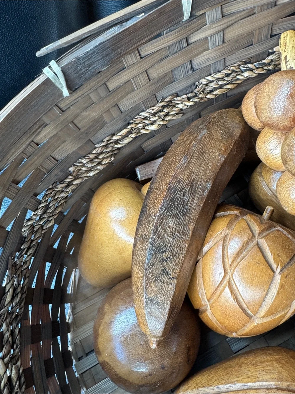 Handcrafted Wooden Fruit Basket Décor in Brown and Orange